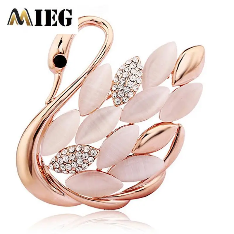 MIEG брендовая Милая опал Броши с лебедями для женщин шпильки из розового золота