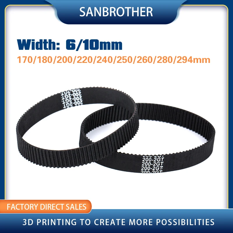 3D Printer Parts C-19 GT2 Closed Loop Rubber 2GT Timing Belt Width 6mm 10mm Length 170 180 200 220 240 250 260 280 294mm