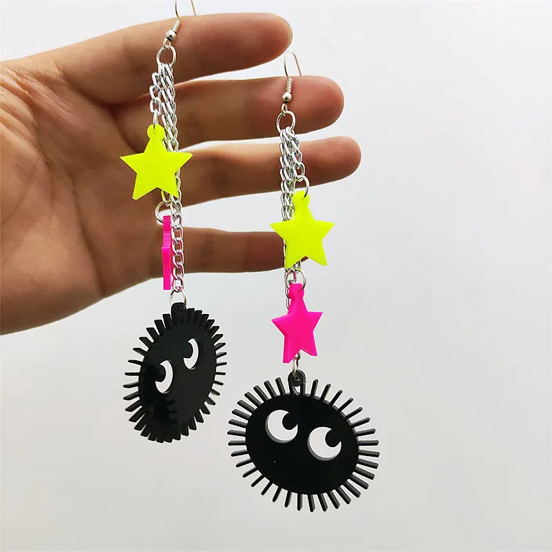 Серьги-подвески женские из акрила неоновые черные |