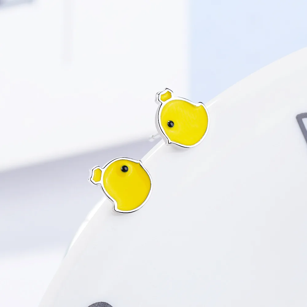 MEETSOFT Silver Colour Prevent Allergy Yellow Resin Little Chicken Stud Earrings for Women Lovely Jewelry Gift | Украшения и