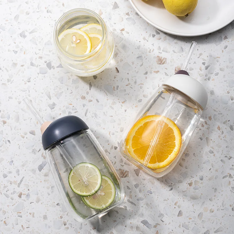 Стеклянный стакан с трубочкой стеклянная бутылка для воды соков напитков питья