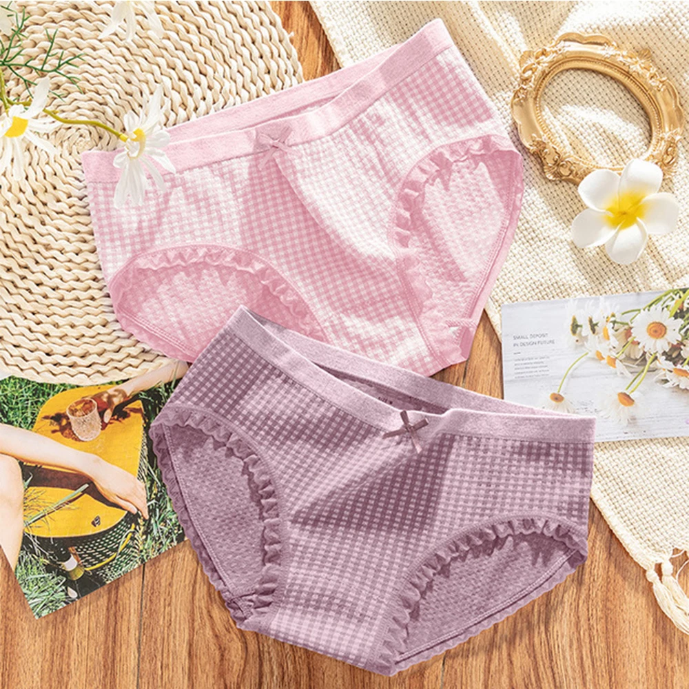 

JIAYAN 2Pcs/Lot Women's Panties Seamless High-elastic Sexy Underwear Silver Ion 2021 Antibacterial Lace Plaid Japanese Briefs