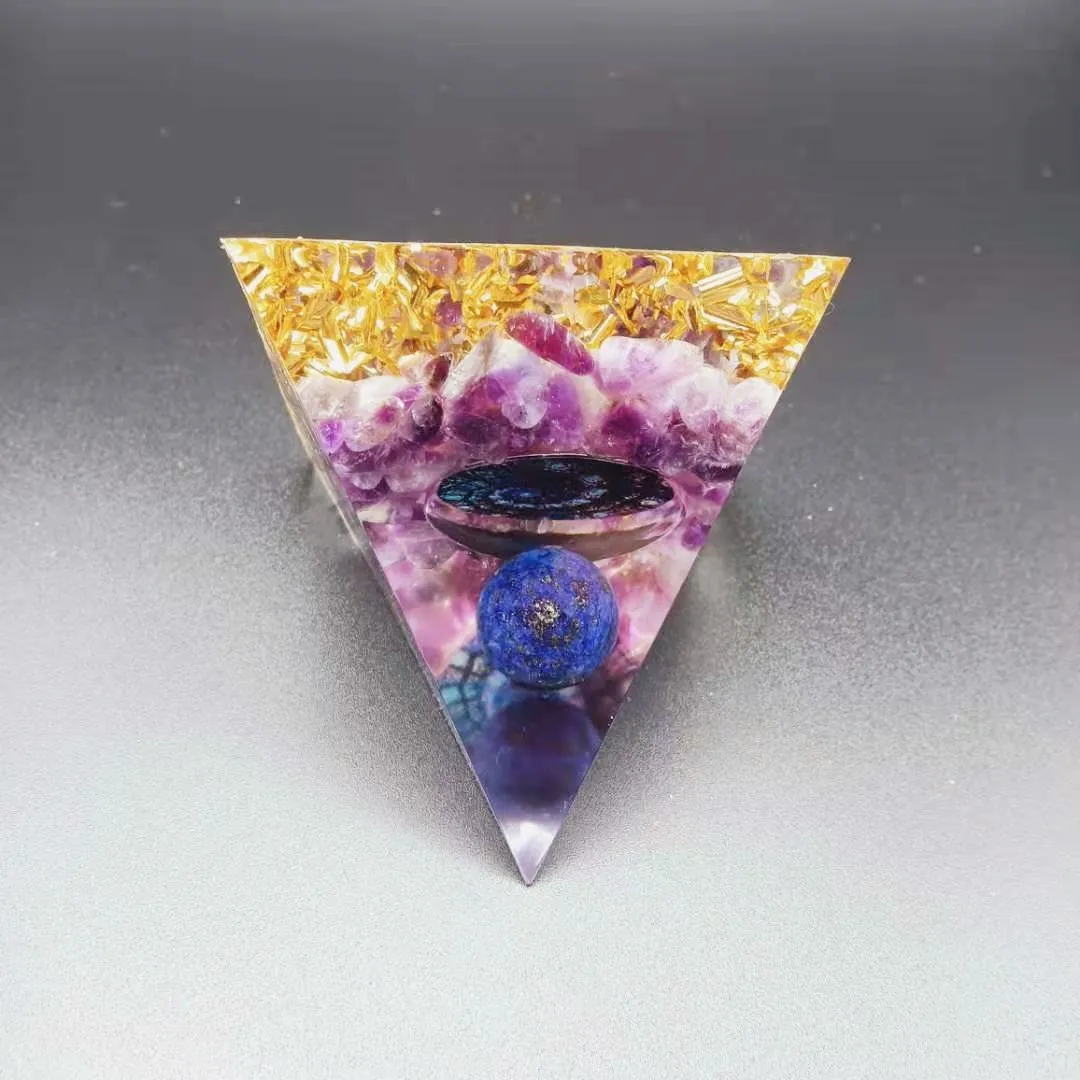 

60mm Orgonite Pyramid Amethyst Crystal Sphere With Obsidian Natural Cristal Stone Orgone Energy Healing Reiki Chakra Multiplier