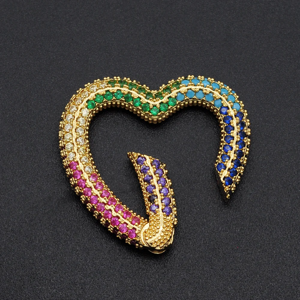 2 шт./лот 17x31 мм сердце радуга CZ защелкивающаяся застежка крючок для