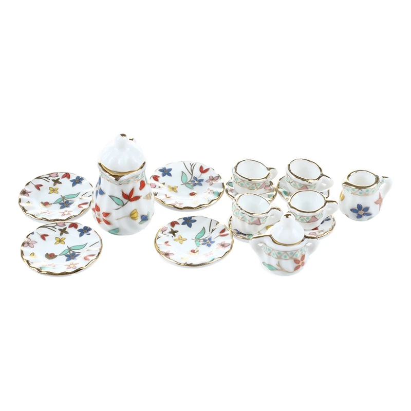 

15 шт. миниатюрный кукольный домик Фарфоровая столовая посуда Чайный набор посуда чашка тарелка Красочный цветочный принт