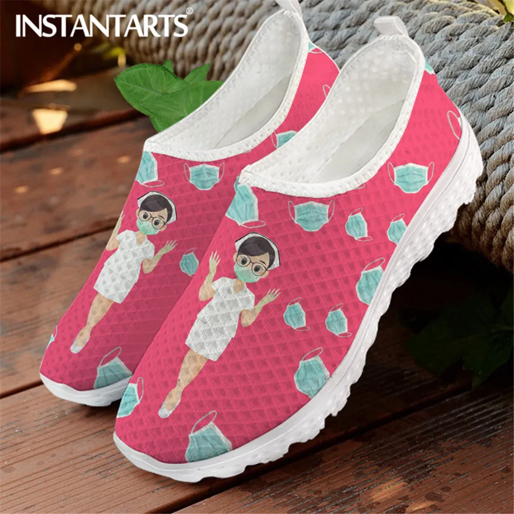 

INSTANTARTS/милые розовые кроссовки для медсестры с рисунком из мультфильма; Женский светильник; Обувь на плоской подошве; Повседневные Лоферы б...