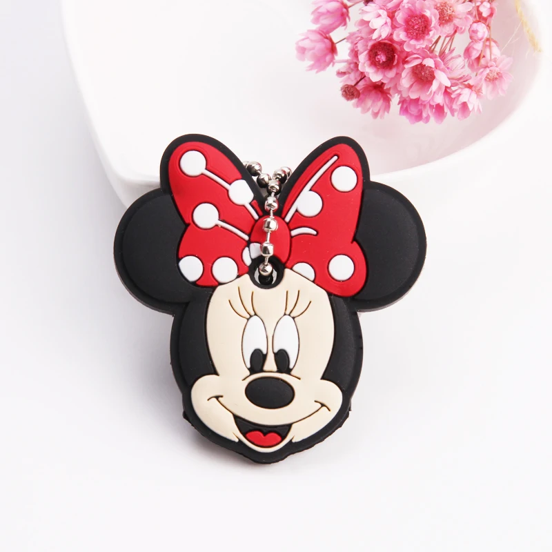 Cartoon Anime Cute Key Cover Cap Silicone Mickey Stitch Bear Keychain Women Gift Owl Porte Clef Minne Key Chain - Цвет: E01
