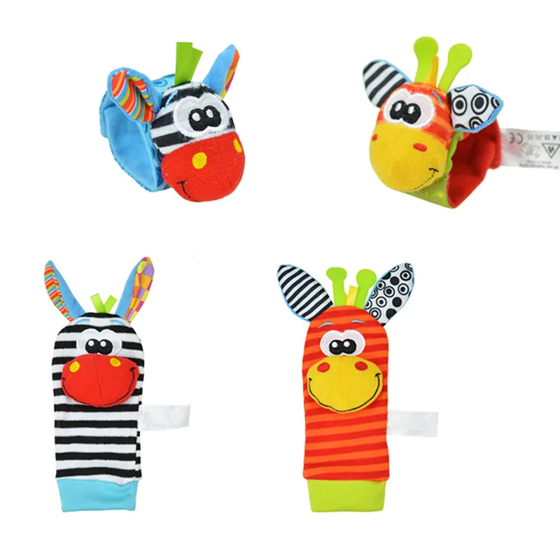 4pcs wrist and socks Для детей возраста от 0 до 12 месяцев Детские Мультяшные погремушки игрушки для детей новорожденных Мягкие плюшевые игрушки носки Детская игрушка-погремушка ремешок Детские носки - Цвет: 4pcs wrist and socks