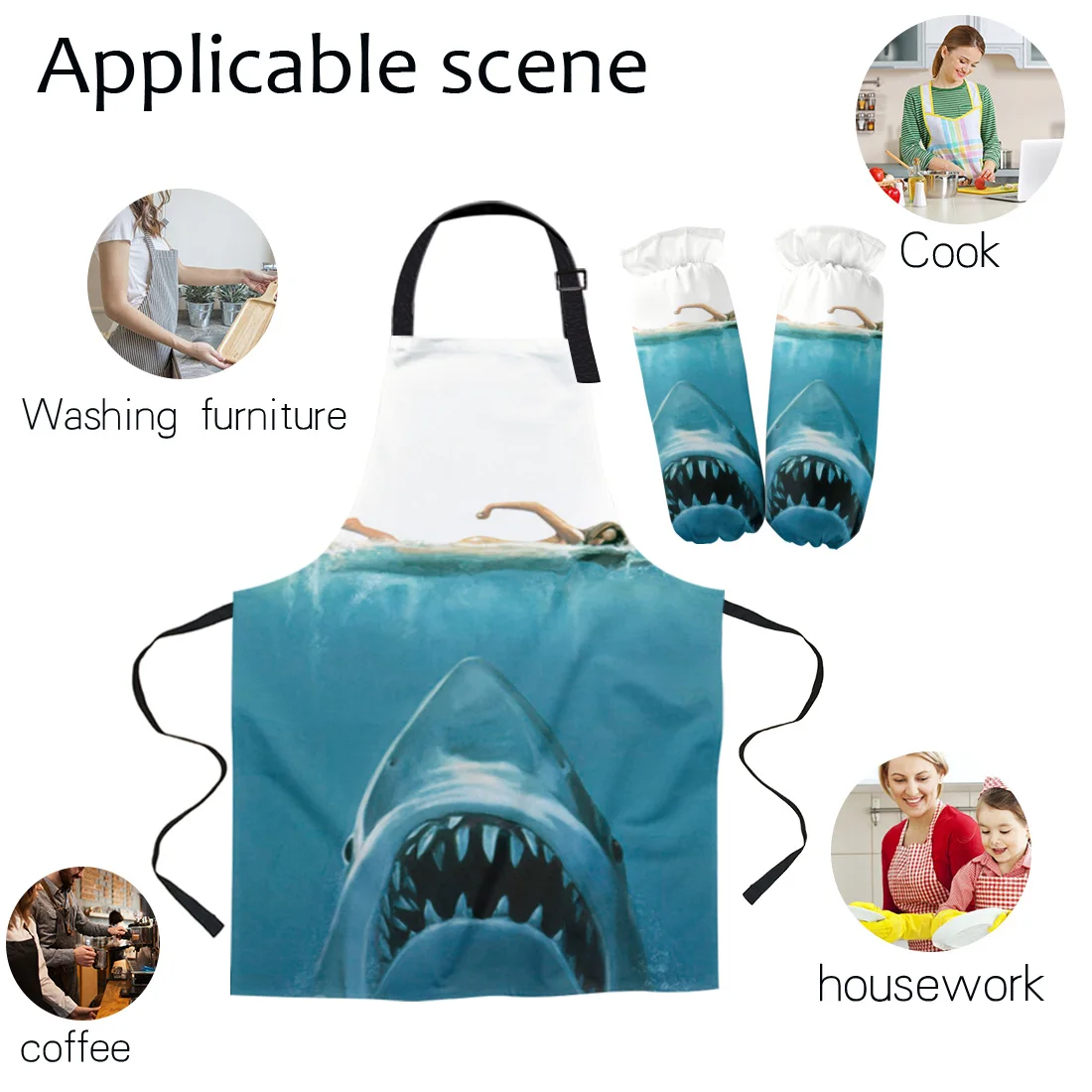 Фартук для женщин Акула глубокое море Короткий взрослых и детей манжета духовки