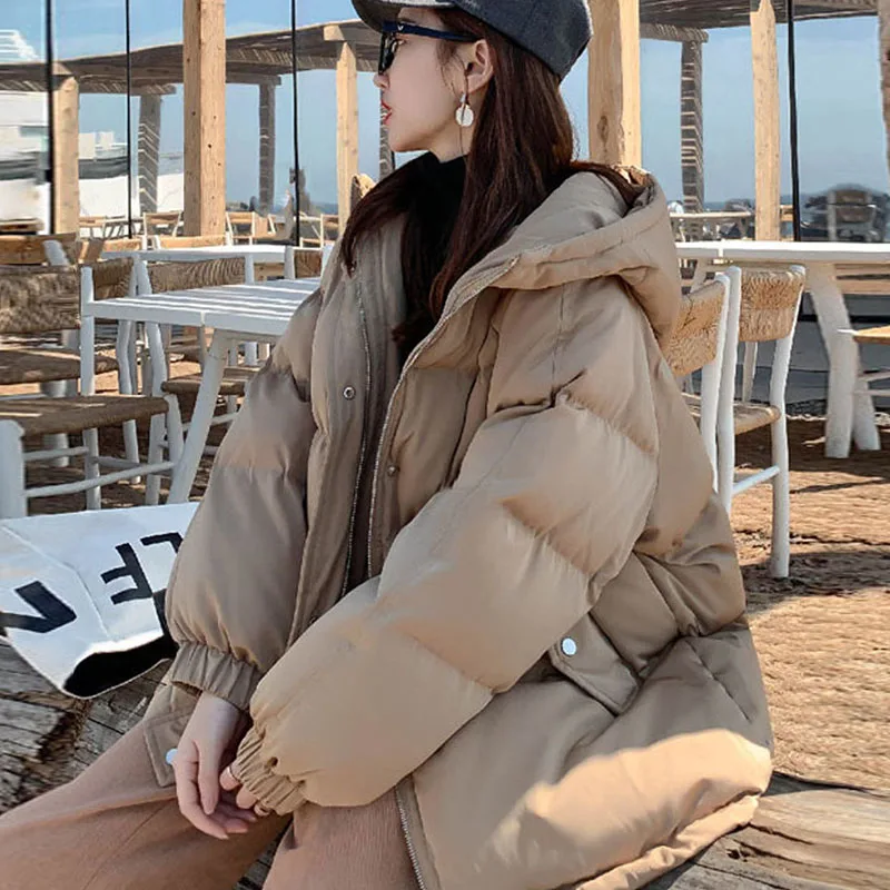 Coats and Jackets Women 2022 New Streetwear Zipper Hooded Winter Padded Female Parka Polyester Autumn Black Women's Clothing