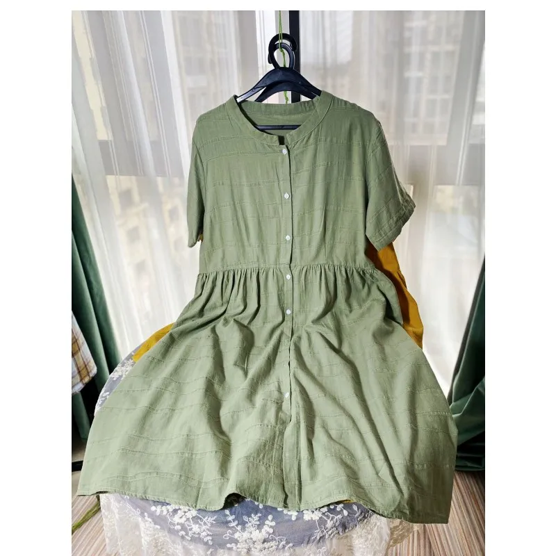 

Lamtrip unique design Cotton linen solid color stand collar single breasted dress with pockets