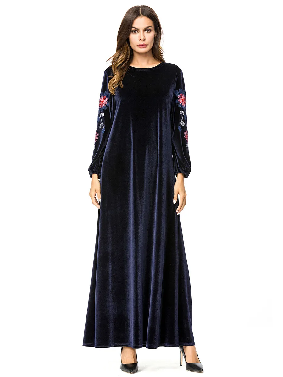 Бархатное мусульманское платье для женщин Абая вышивка марокканский кафтан