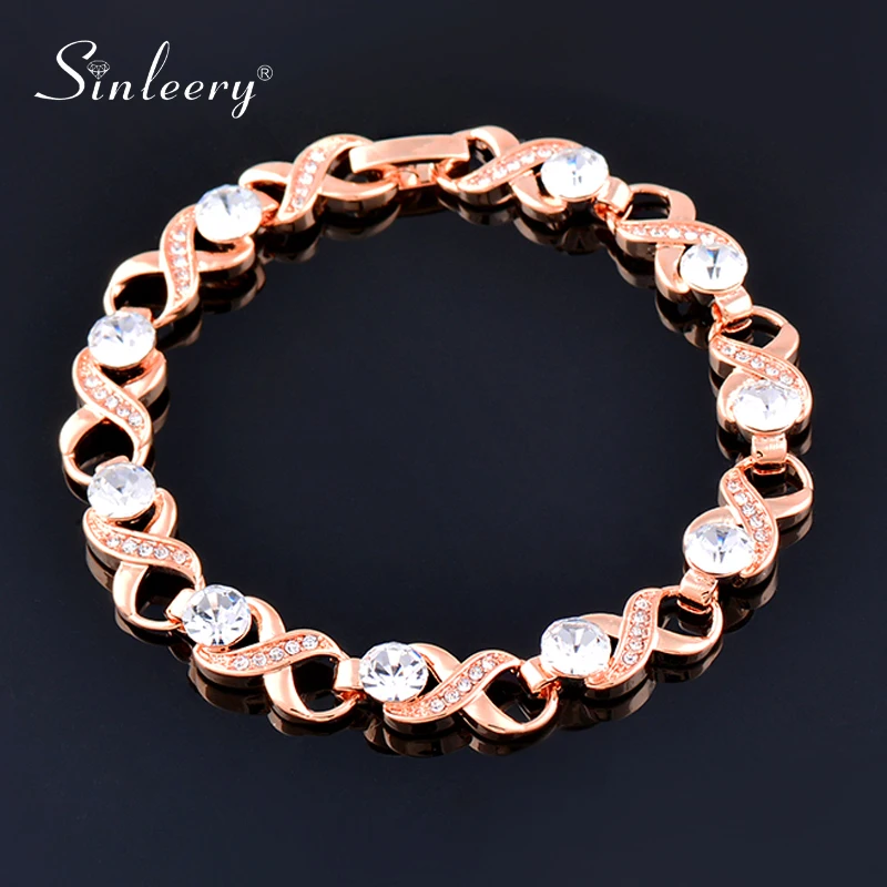 

SINLEERY Women Love Infinity Round Rhinestone Bracelet Rose Yellow Gold Silver Color Wedding Party Jewelry Accessories SL069 SSA