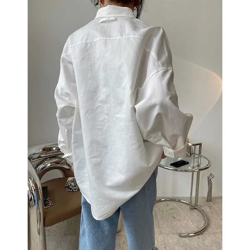 

New Summer Korean Version Simple Profile Linen Lapel White Shirt Loose And Thin H-Type Basic Top