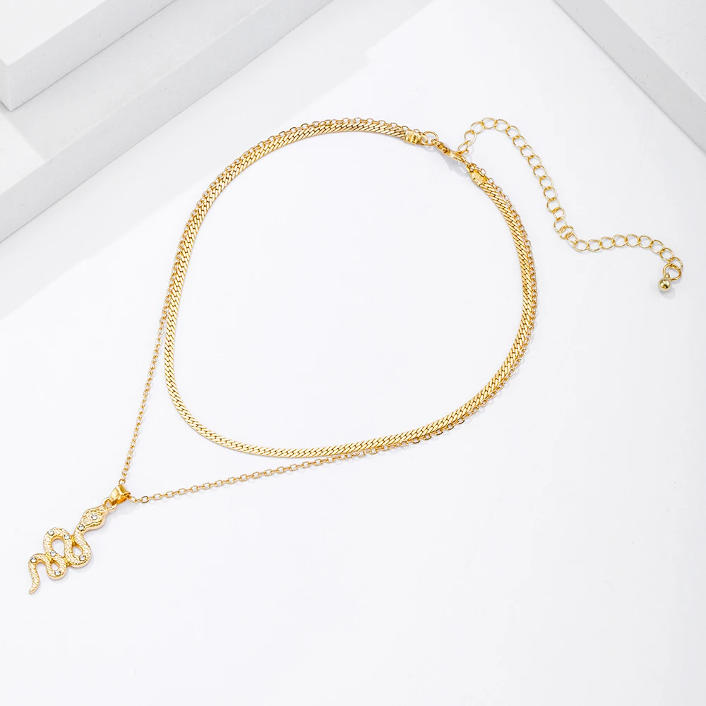 

VG 6YM New Fashion Gold Color Metal Snake Pendent Necklace Double Layer Necklace for Women Party Jewelry Accessories Wholesale
