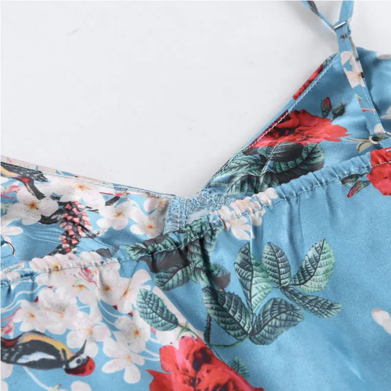 

Women's summer fashion sexy printed satin deep V-neck suspenders camis sexy spaghetti strap tops