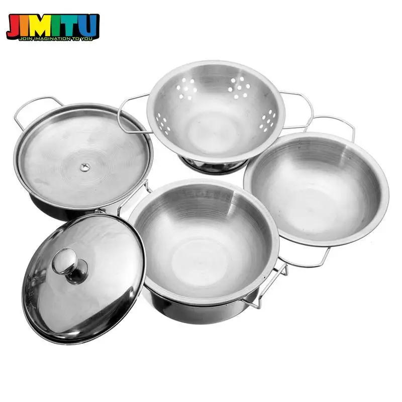 JIMITU Luxury Stainless Steel 16PCS Kitchen Cooking Play House Toys For Kids Mini Model Kitchenware Cookware Kit |