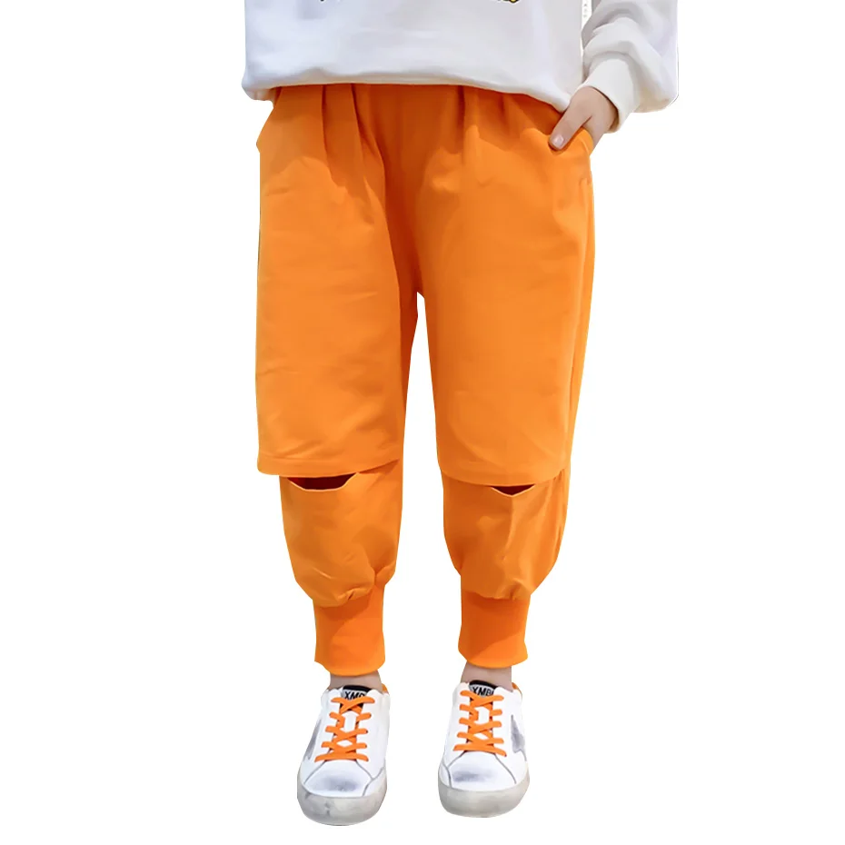 Брюки для девочек брюки карамельных цветов с дырками детские модный стиль одежда