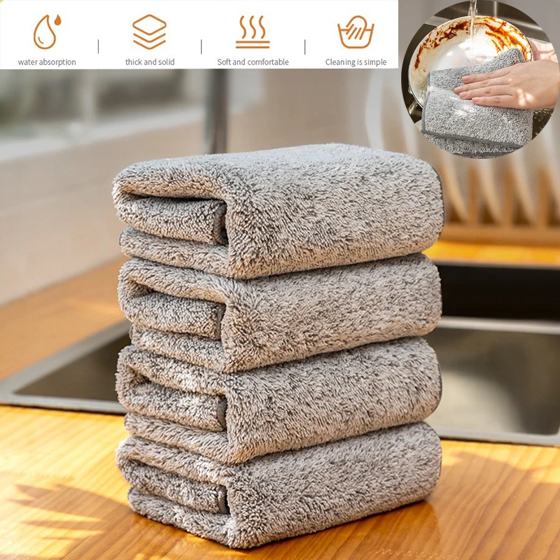 

5Pcs Home Cleaning Cloth Non-stick Oil Rags Soft Bamboo Charcoal Dishcloth Microfiber Kitchen Towel Thickened Absorbent Discount