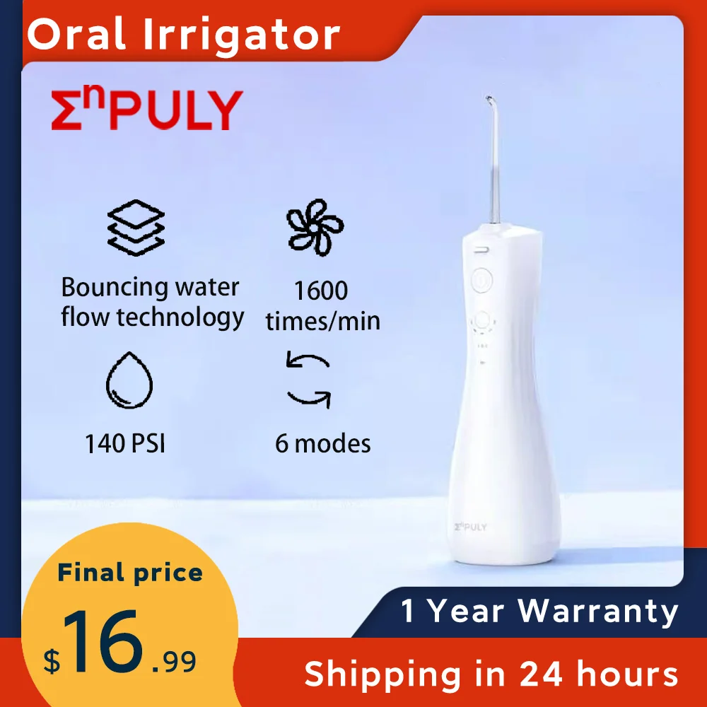 

Enpuly Oral Irrigator Dental Water Flosser Jet Thread for Teeth Whitening Portable Rechargeable 250ml IPX7 Waterproof