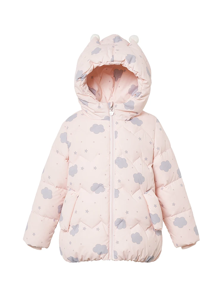 

CHERICOM autumn and winter New down jacket Girls cute ear hat printed short down jacket 239851