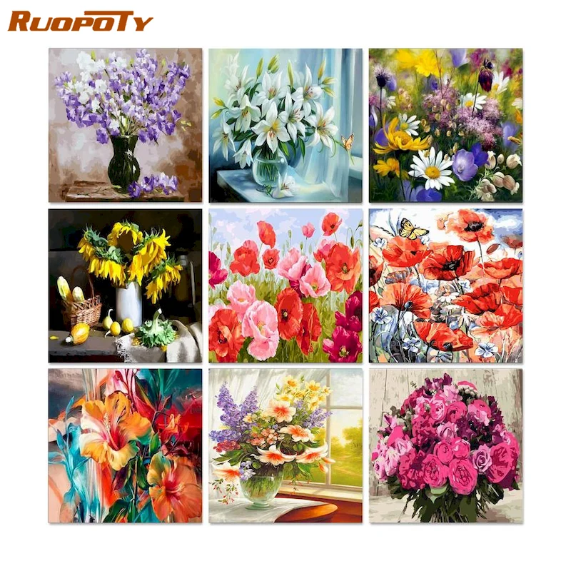 

RUOPOTY Paint By Mumbers For Adults Flower Paint On Canvas DIY Frame Unique Gift Wall Art Picture By Number For Living Room Wall