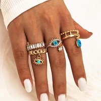 4 pcs set bohemian rings crystal drops geometry demon eye hollow gold ring set charm woman party wedding fashion jewelry