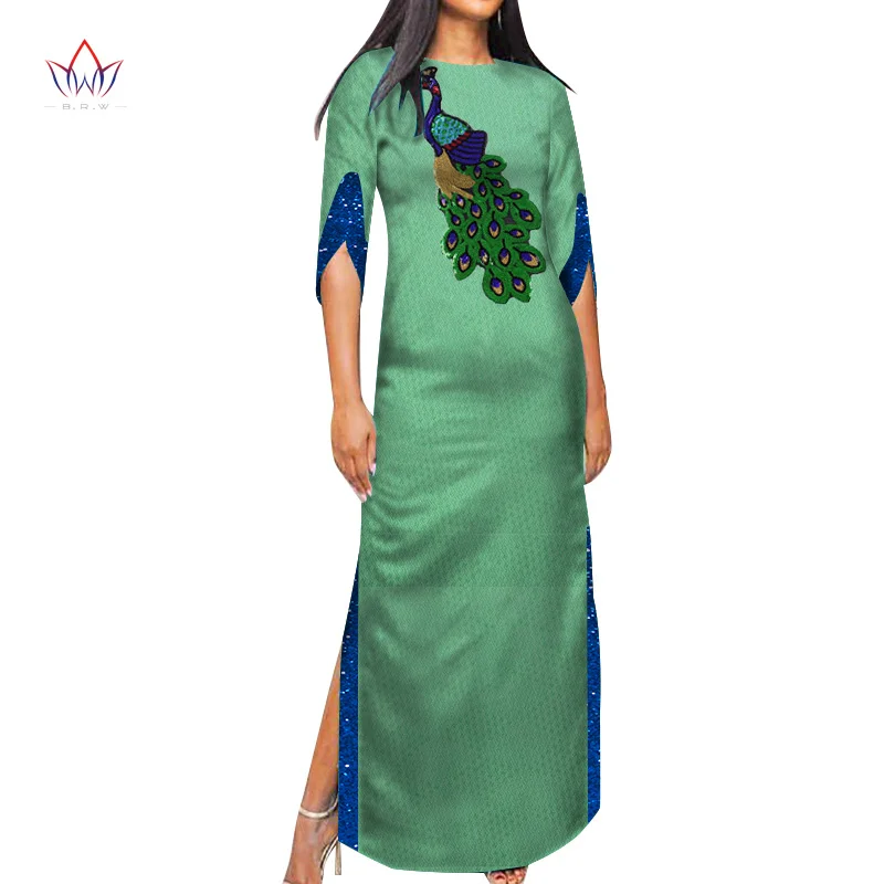 Dashiki African Dresses for Women Causal Women Dresses African Print Women Party Long O Neck Half Sleeve Bazin Rich Dress WY7936