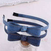 blue jean twisted hairband handmade bohemian vintage wrapped denim fabric big bow headband jeans kids hair accessories