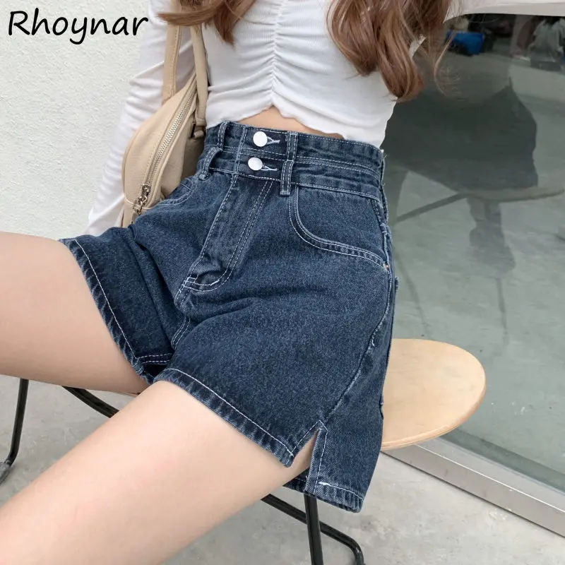 

Shorts Women High Waist Leisure Pure Loose Side-slit Wide Leg All-match Fashion Streetwear Korean Style Vintage Simple Female