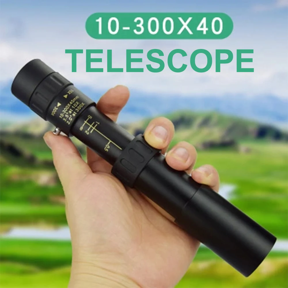 

Metal Monocular Telescope 10-300x40 Zoom High Quality Monocular Binoculars Telescope Supports Smartphone with Light Night Vision