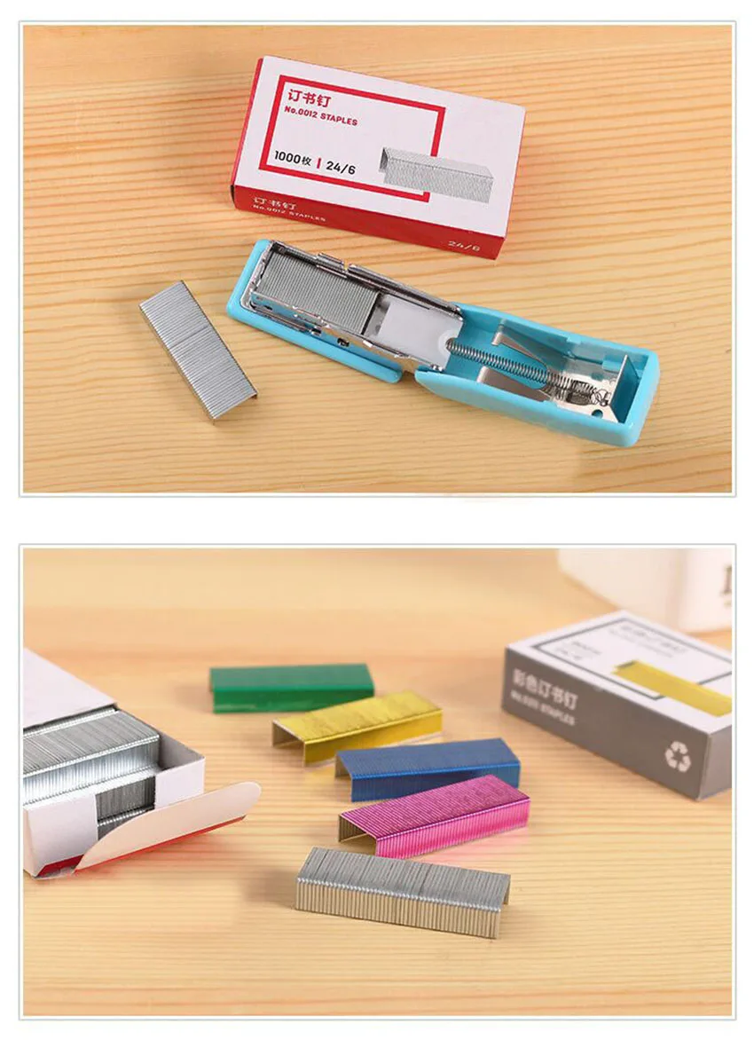 Universal 24/6 Chisel Point Standard Colorful Staples, 3.4cm Length, 800/Box, Paper Book Binding Staples Fits Standard Staplers