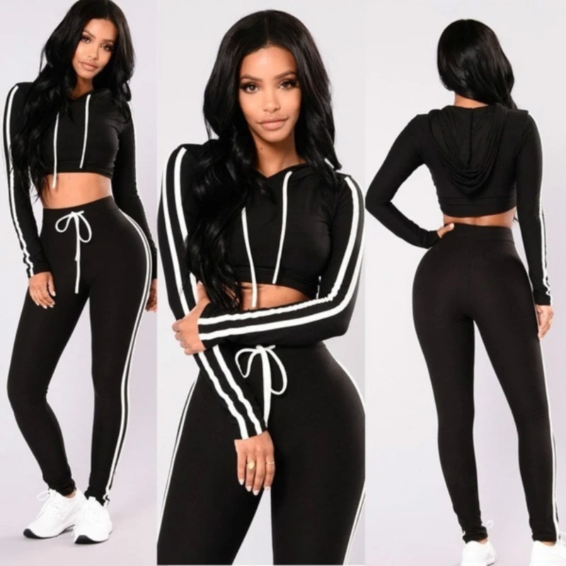 

Women Suits Sportswear Fashion Sports Women Tight Two Piece Set Tracksuit Long Sleeve Slim Top Long Pants Fitness Suits