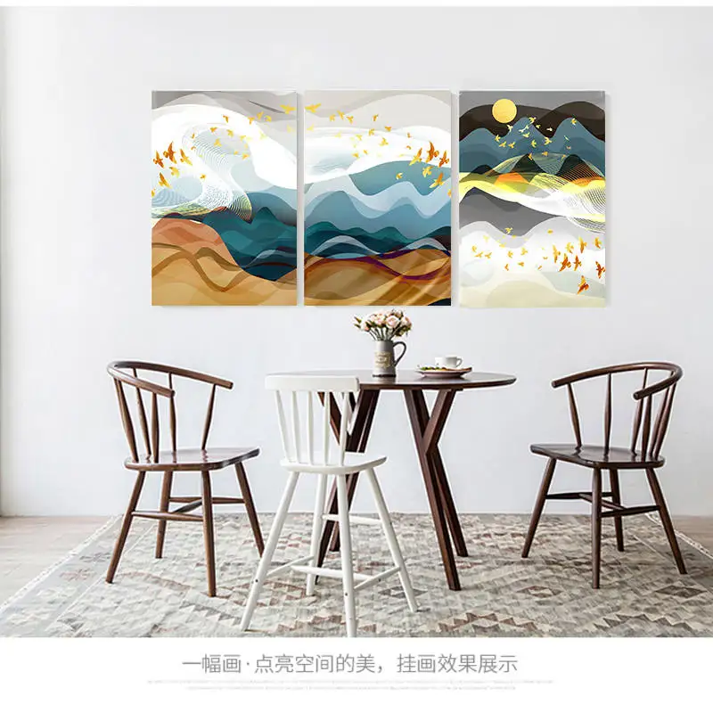 Абстрактные картины Sun Mountain Birds скандинавские плакаты принты настенные