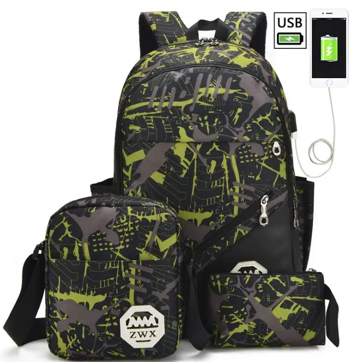 Набор из 3 сумок с USB-разъемом для мужчин и женщин школьный ранец старших классов