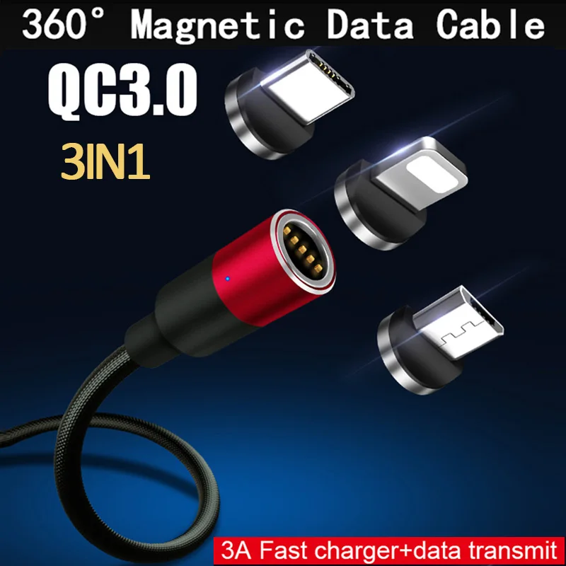 Магнитный кабель GARAS Micro USB/ Type C магнитный для быстрой зарядки 3 в 1 мобильный