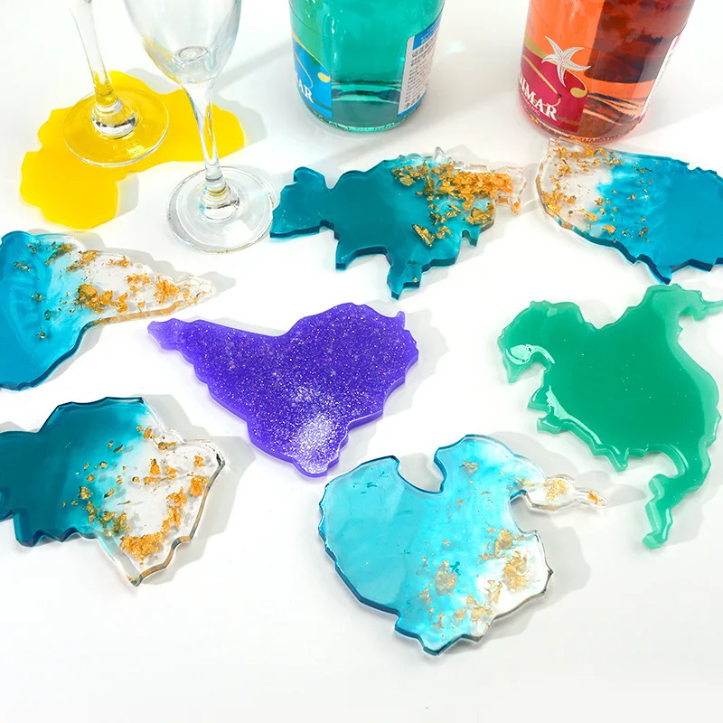 

Silicone Mould DIY Mirror Crystal Epoxy Glue Seven Continents Coaster Mold Spot Intercontinental Coaster Silicone Mold