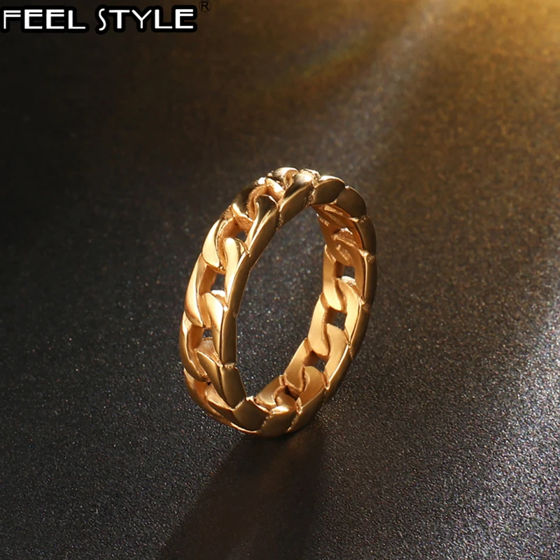 Хип-хоп золотой цвет кубинское кольцо с цепочкой из нержавеющей стали свадебные