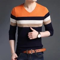 knitted fashion brand korean fit v neck slim jumper new men pullover striped sweater autum high quality casual men clothes