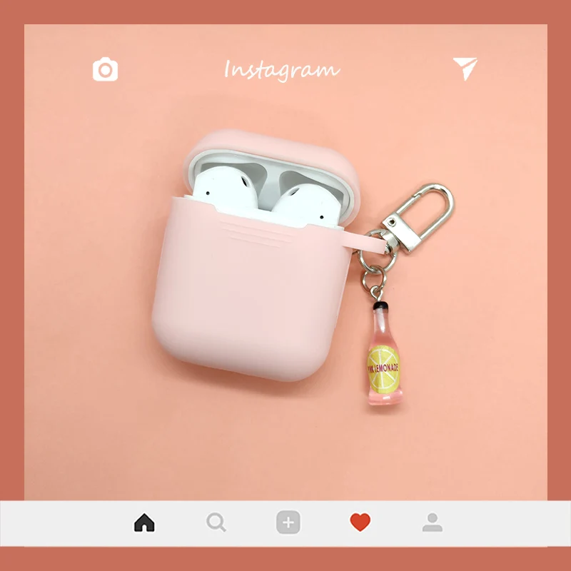 Pink2 Чехол для AirPods, милые пивные кожухи головных телефонов для Apple Airpods 1 2 Силиконовые bluetooth-наушники, защитный чехол, кольцо для ключей для вина - Цвет: Pink2