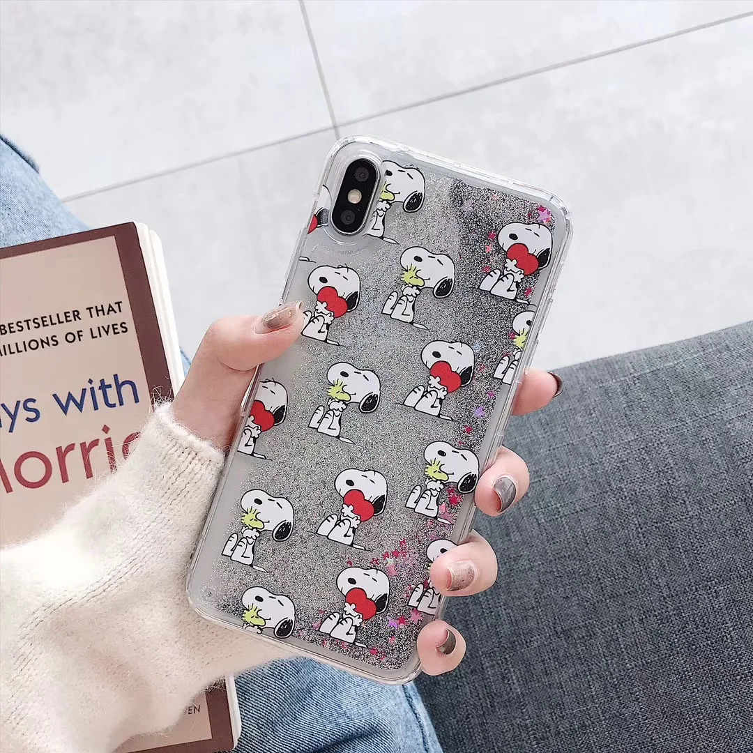 Cute cartoon Charlie Brown friend puppy love heart phone case for iphone Xs MAX XR X 6 6s 7 8 plusfun quicksand soft cover coque |