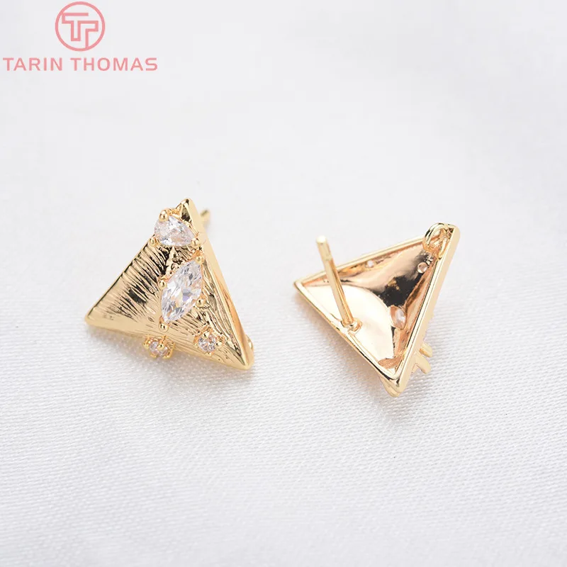 6 шт. латунные треугольные серьги гвоздики с цирконом|Ювелирная фурнитура и