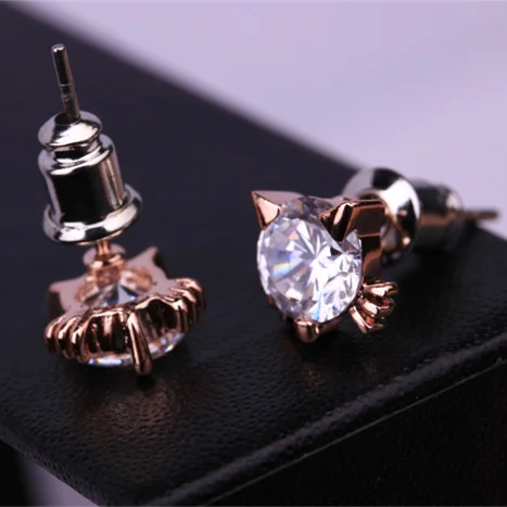 Gold-crystal cat Модные серьги, ювелирные изделия с кристаллами, милые стразы, серьги с котом, серьги-гвоздики с милым котом для женщин и девушек, подарок - Окраска металла: Gold-crystal cat