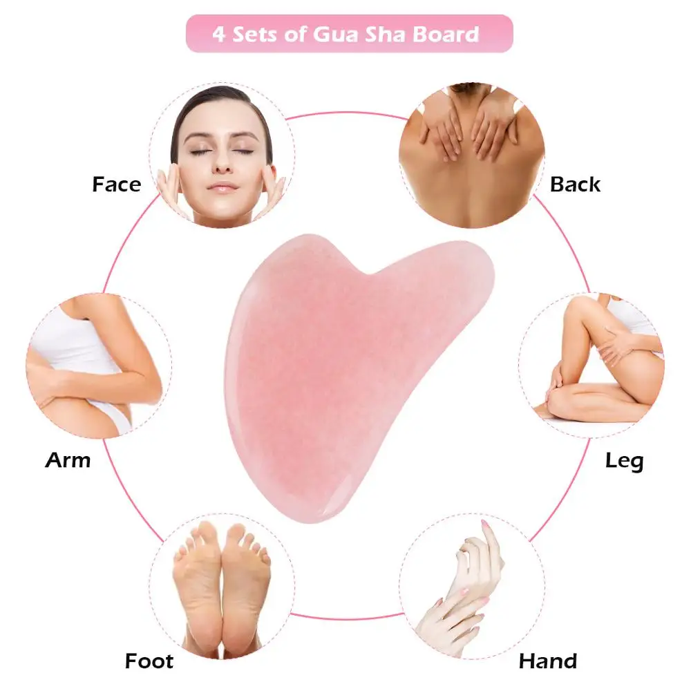 

3/5pcs Rose Quartz Jade Stone Heart-shaped Triangle Guasha Scraper Massage Anti Wrinkle Skin Care Gouache Scraper For Face Body