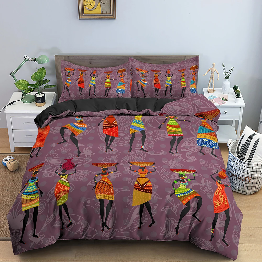 

African American Cool Girl Comforter Cover Set Full/Queen Exotic Style Black Woman Microfiber Bedding Quilt Sets for Ladies Girl