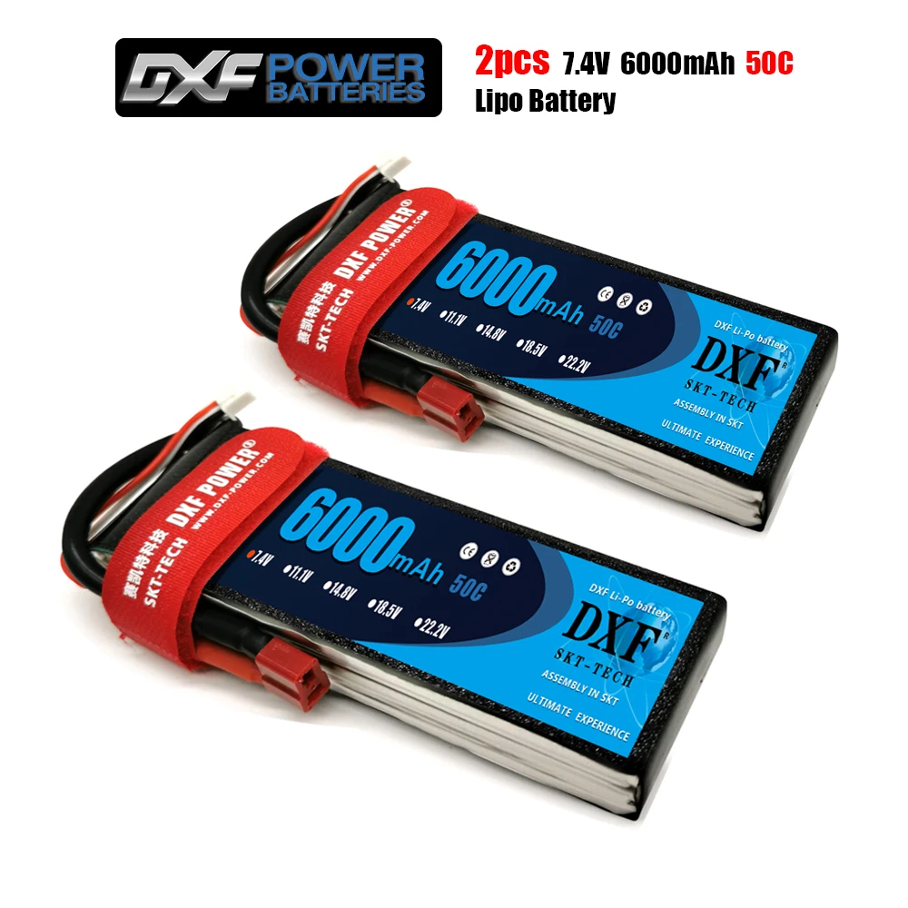 

DXF 2S 7.4V Lipo Battery 6000mah 50C-100C XT60 T Deans XT90 EC5 50C For Racing FPV Drone Airplanes Off-Road Car Boats