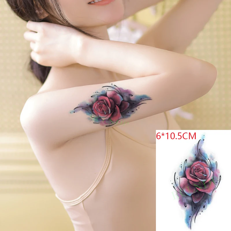 

Waterproof Temporary Tattoo Sticker Color Rose Flower Body Art Flash Tattoo Fake Tattoo for Women Men