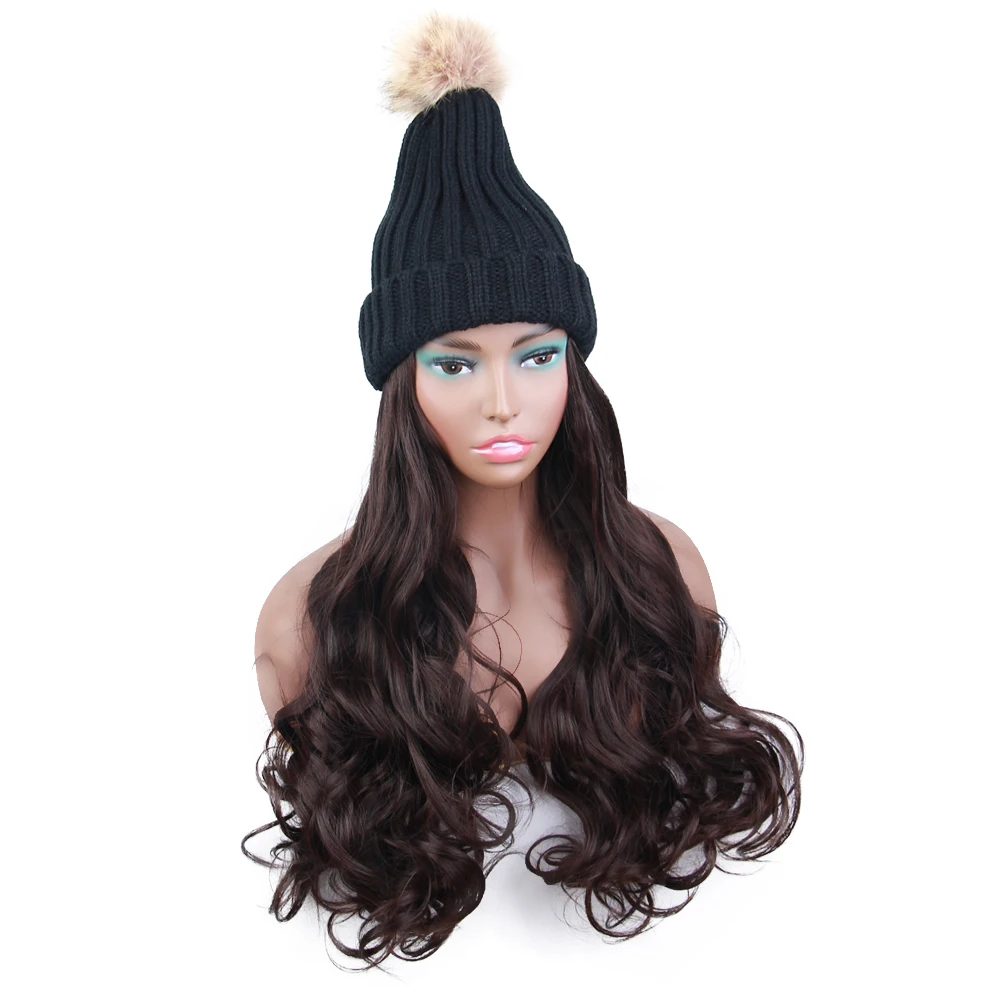 Синтетические кудрявые Вязаные Лыжные зимние шапки Современная королева 22 дюйма