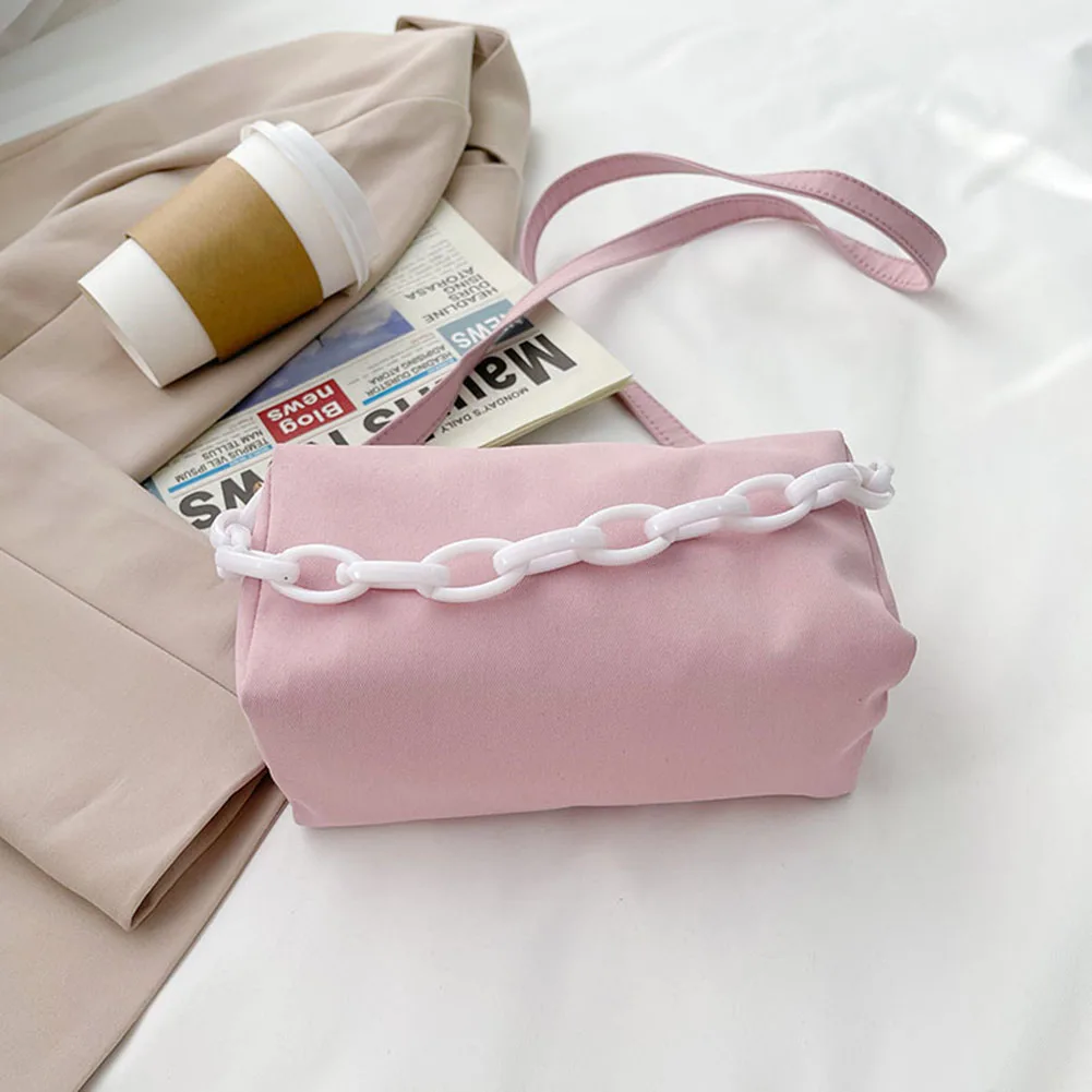 

Crossbody Ladies Bag Chain Cylinder Handbag Canvas Multi Colors Casual Shoulder Bags for Business Leisure Travelling