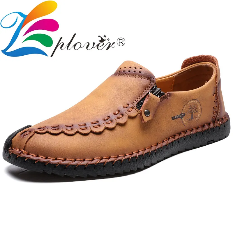 

Осенняя мужская кожаная обувь, высококачественные мокасины на плоской подошве, мужские лоферы на молнии, Повседневные Мужские модельные ту...